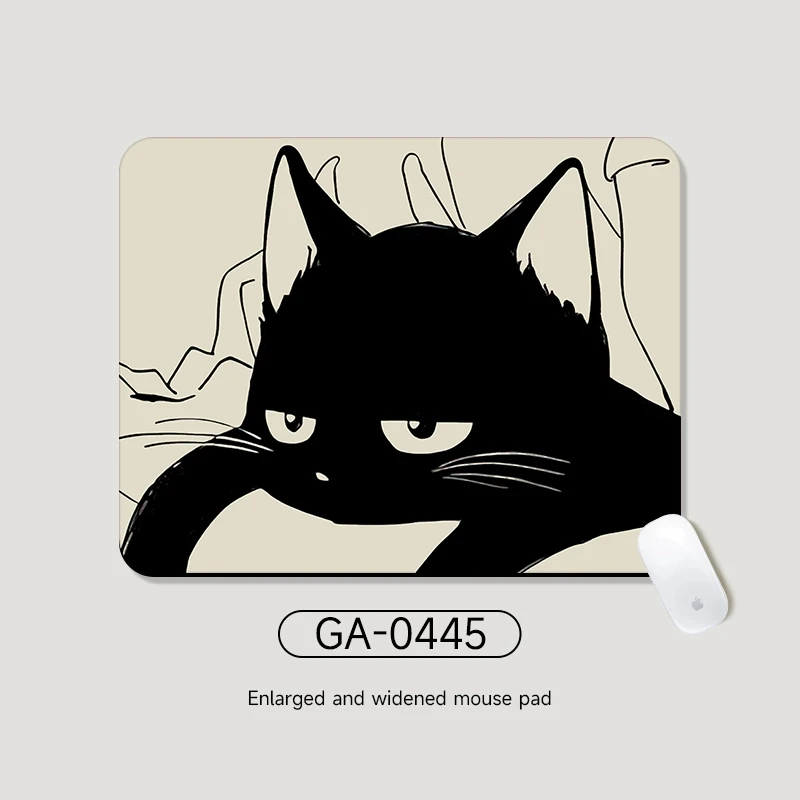 Black Cat Illustration Mouse Pad Small Office Table Mats Computer Accessories Washable Anti-slip Rubber with Precision Lock Edge