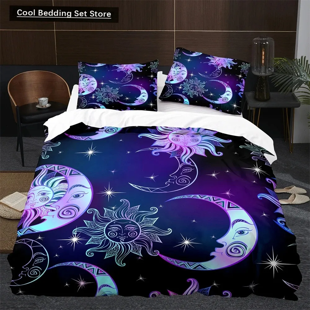 Sun Moon King Queen Duvet Cover Boho Magic Style Bedding Set for Teens Adults Golden Exotic Tribe 23pcs Polyester Quilt Cover