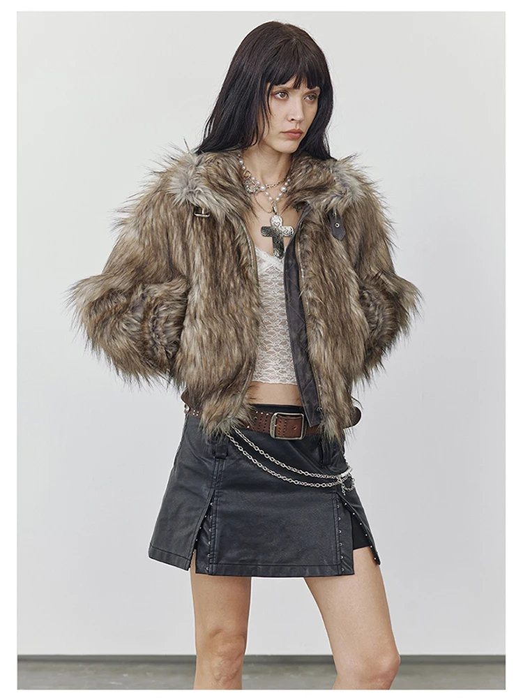 Mauroicardi Spring Winter Cool Short Warm Thick Hairy Shaggy Patchwork Faux Fox Fur Coat Jacket Women Luxury Designer Clothes