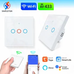 WiFi RF Light Switch Tuya Smart Touch Wall Switch 110V 220V 10A 1/2/3 Gang Timer 433MHz Remote Controller Work with Alexa Google