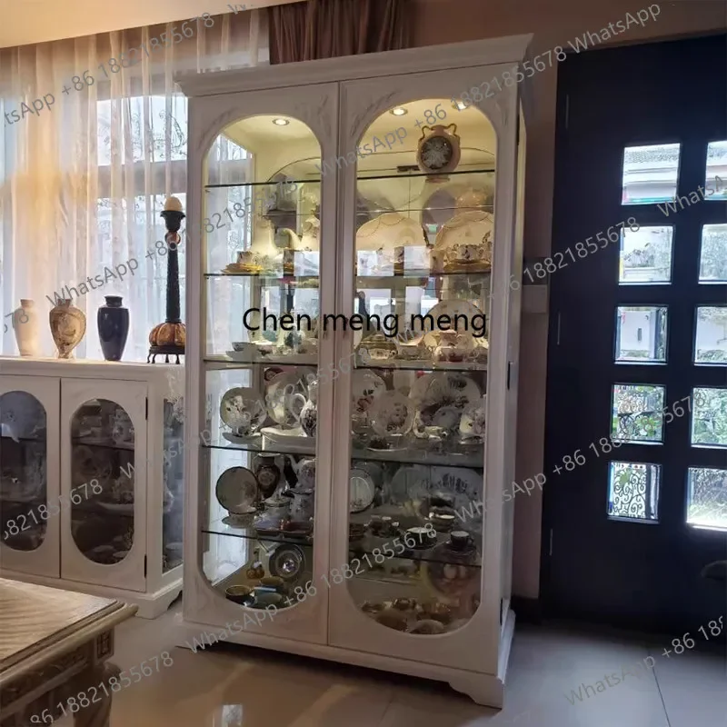 Discount Light luxury French all-solid wood single-door glass wine cabinet nostalgic living room porcelain storage decorative ca