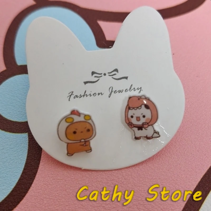 2025 Kawaii الباندا الصغيرة Bubu و Yier الفضة إبرة الأذن ترصيع قرط كبس الكرتون نموذج موضة الاتجاه الأذن ترصيع جميل عيد ميلاد Gif