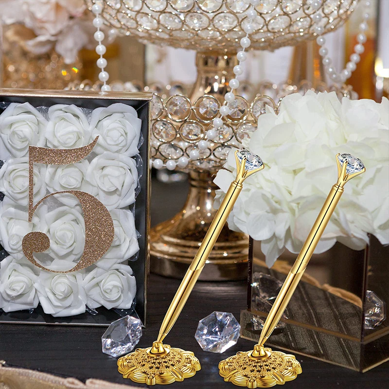 Libro de invitados de boda para escribir y firmar, bolígrafo de diamante para novia y dama de honor, decoración de boda, despedida de soltera, 1