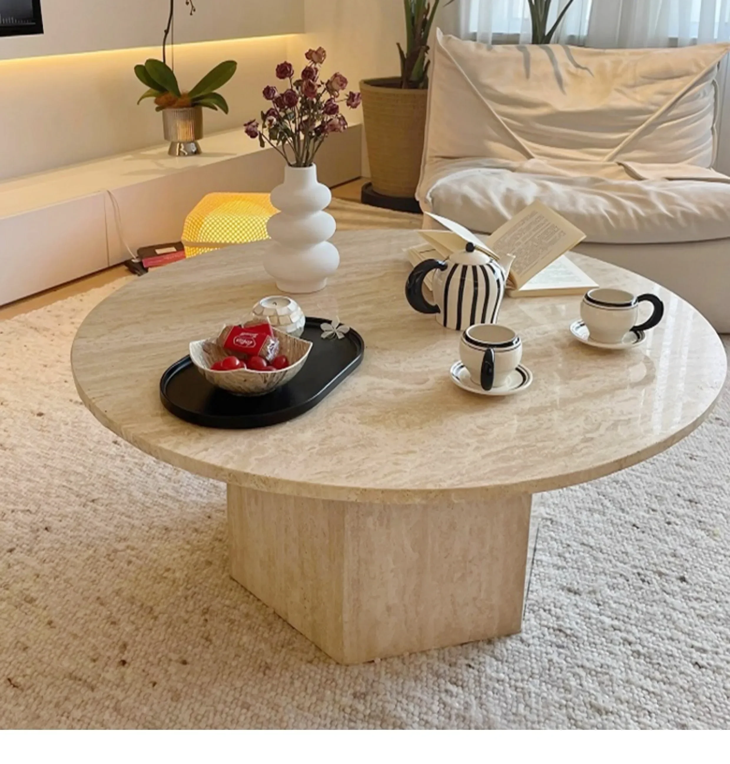 

H Cream Wind Cave Stone Журнальный столик Свет Роскошная гостиная Домашний диван Круглый креативный ваби Санси ветровой мрамор