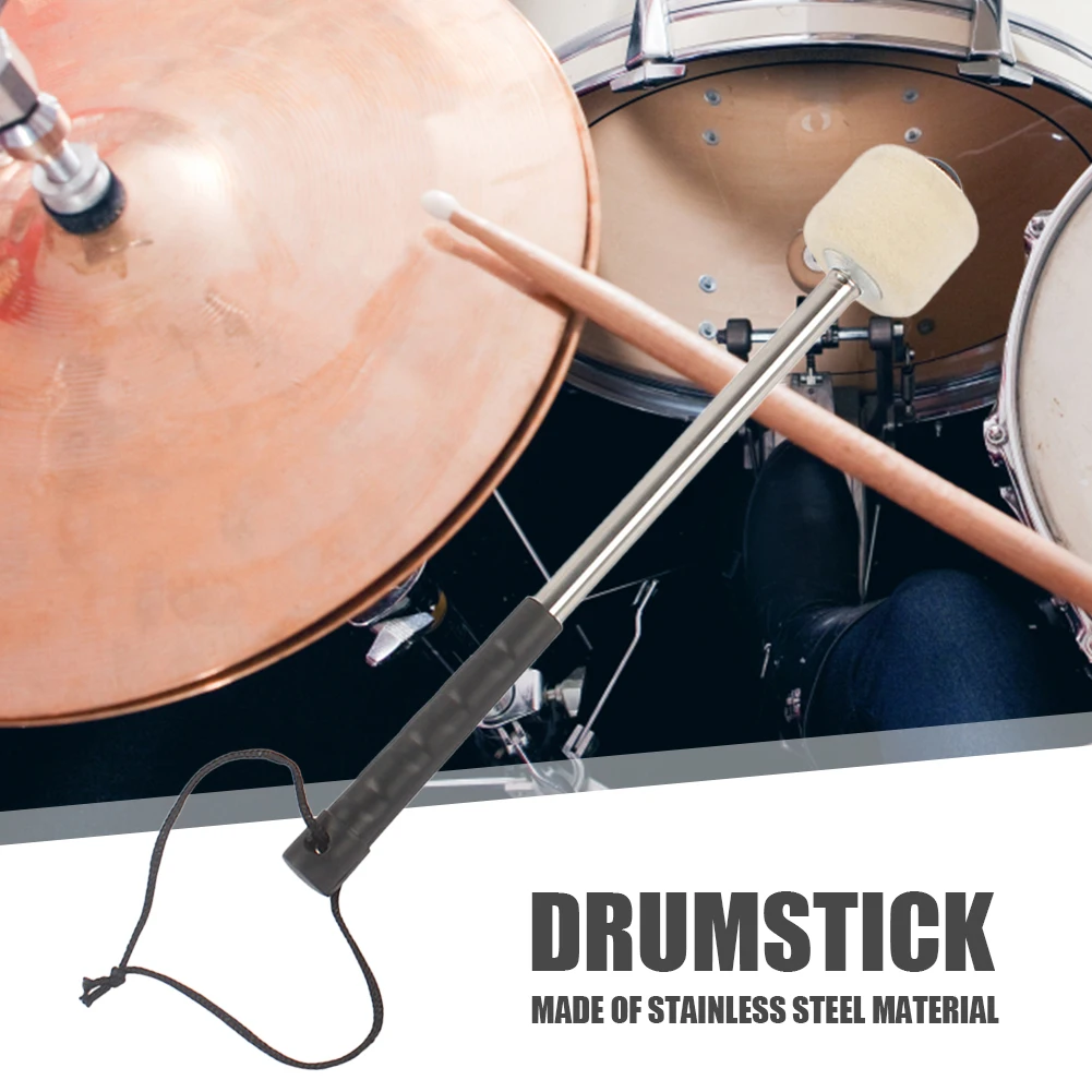 Percussion Mallets Felt Head Marching Bass Felt Head Drumsticks with Hanging Rope Musical Instrument Accessories for Drummers