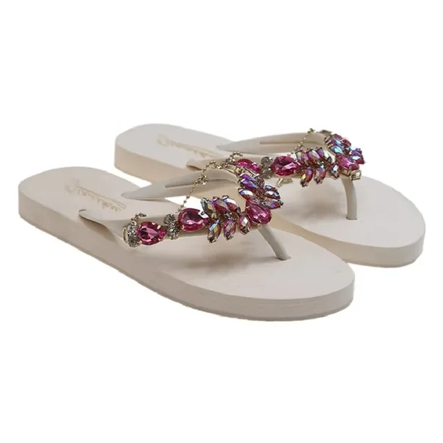 Summer New Small Tail Rhinestone Flip-Flops Women's Outdoor Korean Style Casual Flip-Flop Beach Sandals Flat Bottom