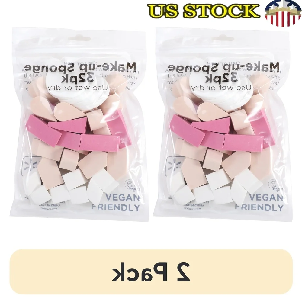 

32 Pack Assorted Makeup Sponges Latex Free Reusable Wet Dry Cosmetic Applicators Liquid Foundation Concealer Powder