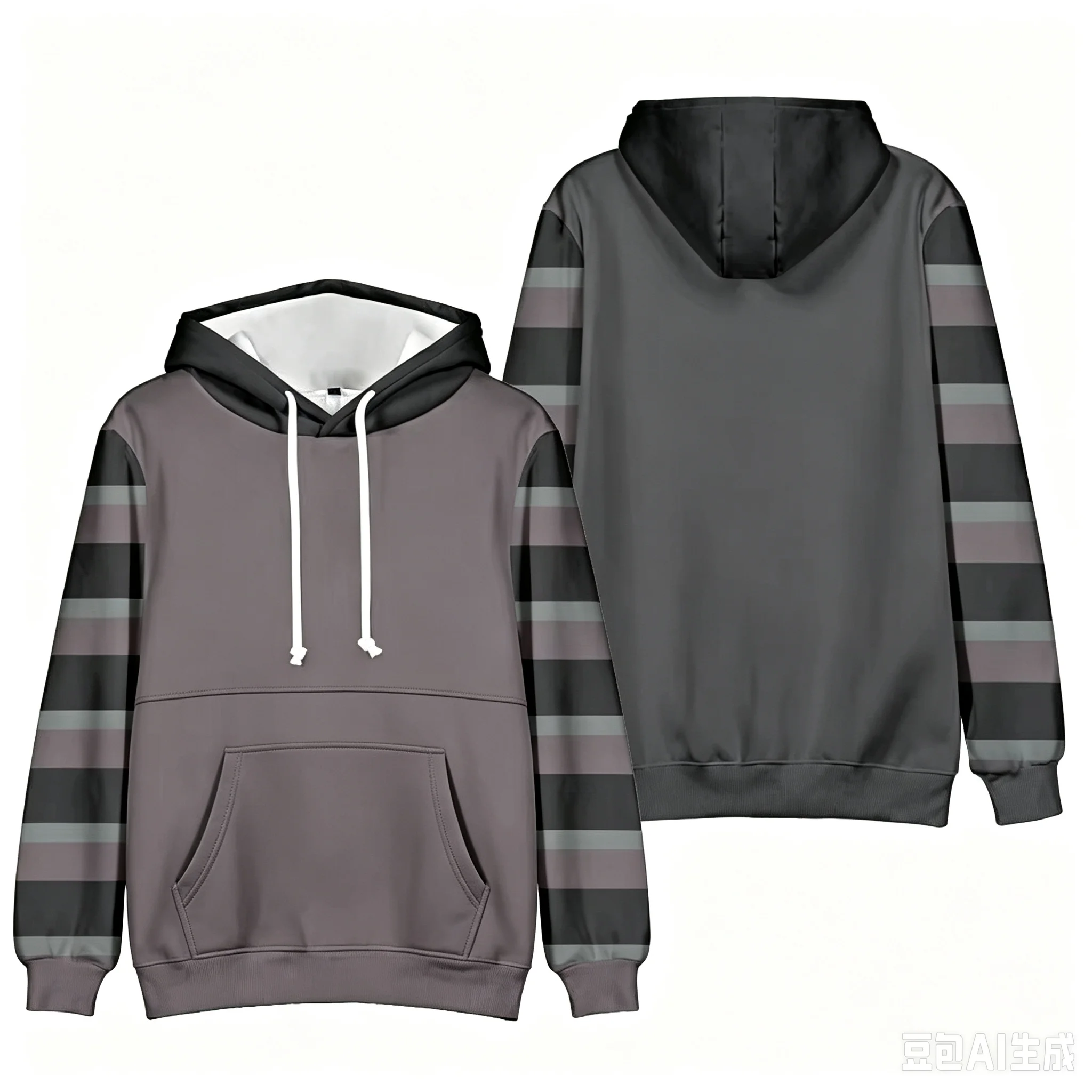 2026 Neuer Stil Herren Loose-Fit Pullover Hoodie mit Kontrast-Kapuze & gestreiftem Ärmelmuster, einfarbig grauer Torso, langärmliges Kapuzenoberteil für Kinder – Detail 5