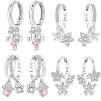 Orstarry 925 Sterling Silver Pink Heart Musical Note Drop Earrings Women Earrings Charm Fashion Versatile Party Jewelry Gifts