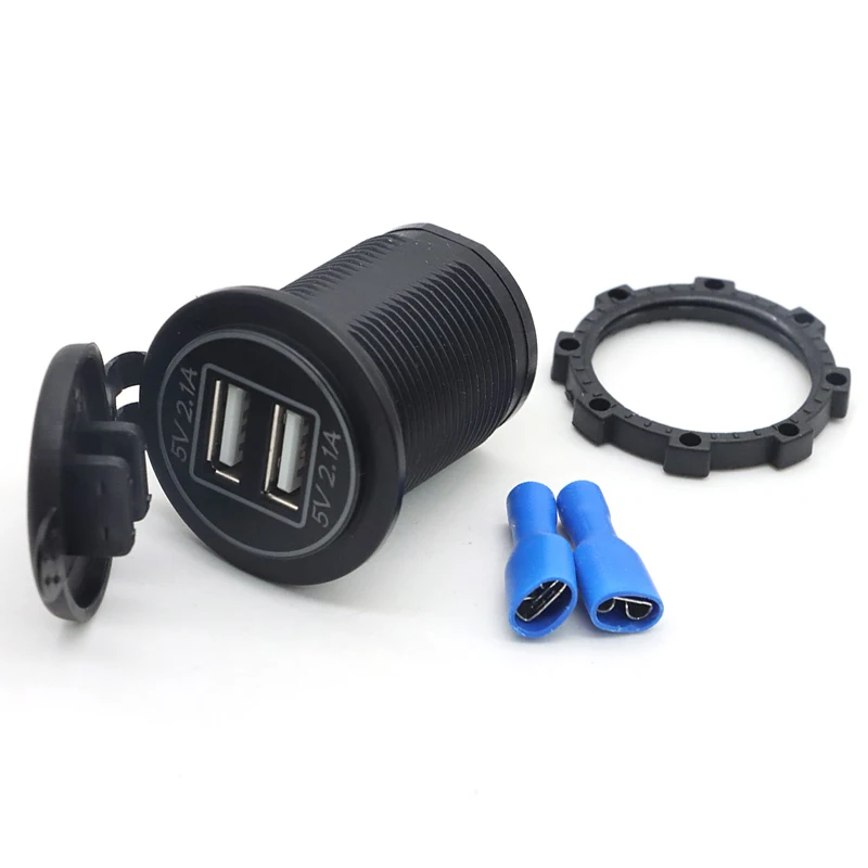 selling DC 12V-24V Fast Charging 2 ports Dual USB Car Charger With  Light Circle outlet 4.2A  Suitable for universal  vehicles