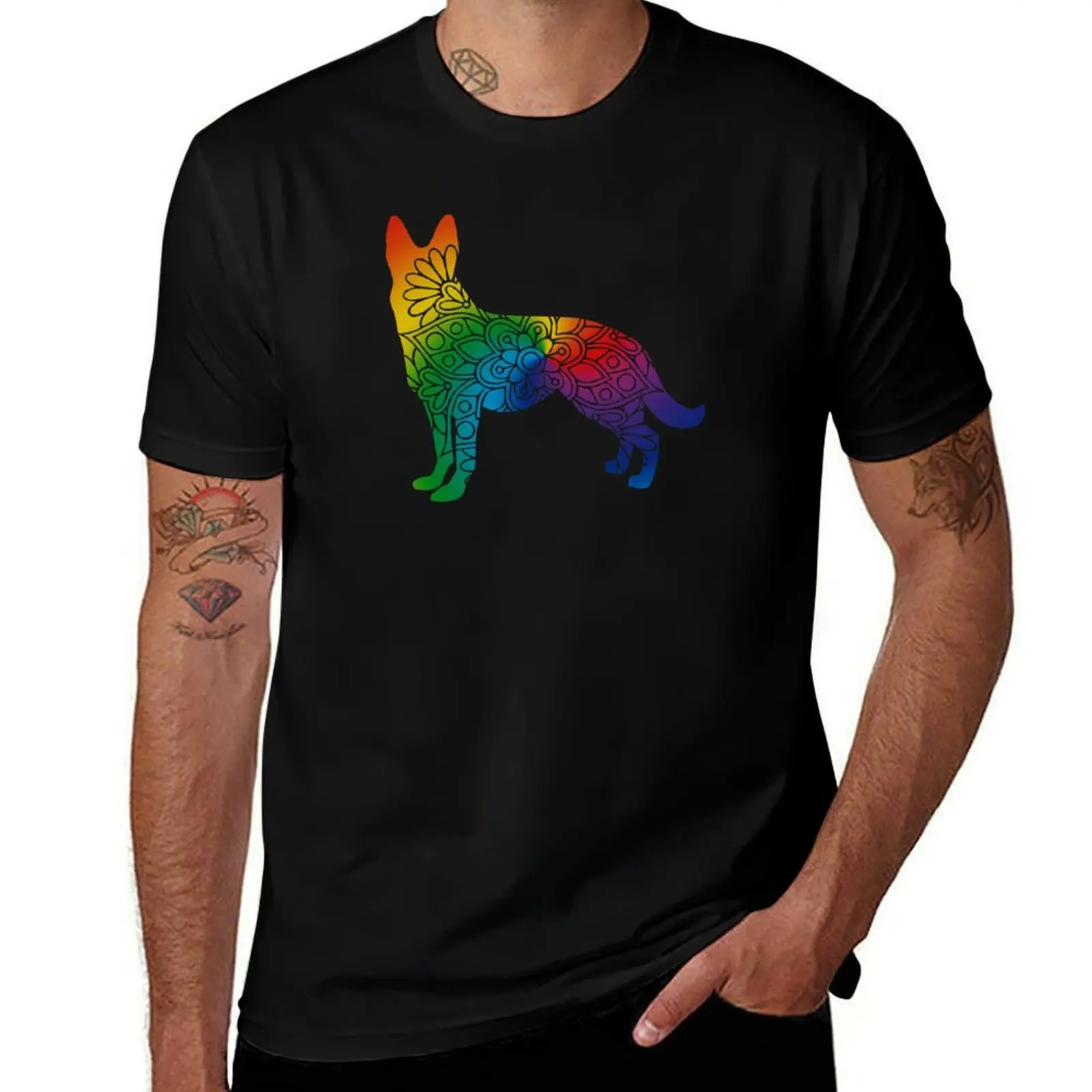 German Shepard Warm Colors T-Shirt Street Fashion Casual Tee Shirt T-Shirt