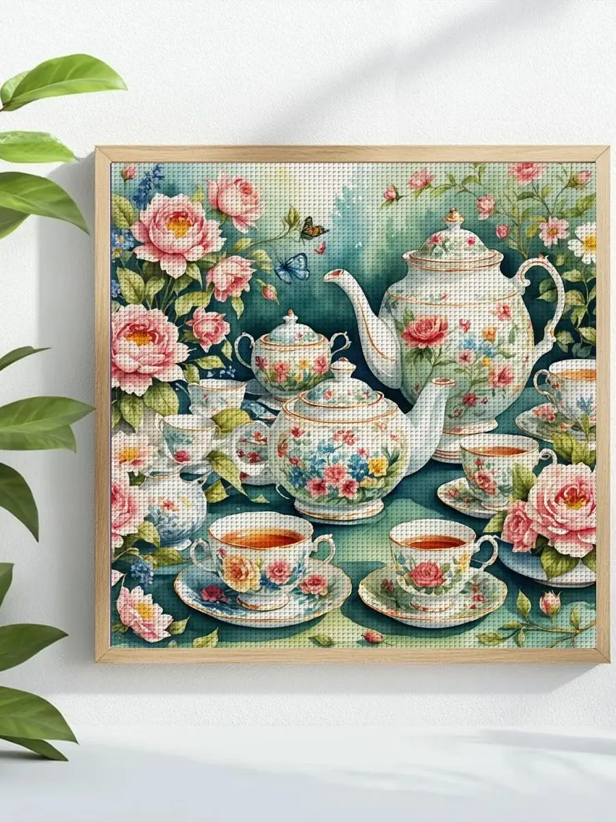 1 Stück 40X40CM/15,74 Zoll Tee-Stickerei-Set, DIY-Set, 11CT/14CT, DIY-Stickset, DIY-Kreuzstich-Set als Geschenk – Detail 1