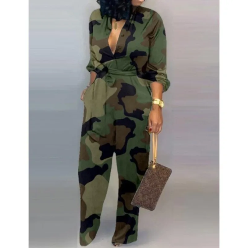 Harajuku Fashion Casual Newspaper Print One Piece Pants Loose Lapel Long Sleeve Women\'s Shirt Pants Elegant Jumpsuit Women