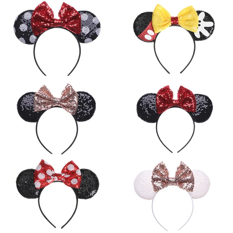 Anime Mouse Ears Headhand Cosplay Kawaii Cartoon Elastic Hair Accessories Party Sequin Bows Hairband Toys Children Adults Gift