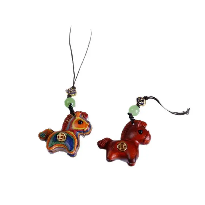 New Wooden Horse Keychain Traditional Cartoon Horse Pendant Handmade Lucky Mascot Car Keychain Year Of The Horse