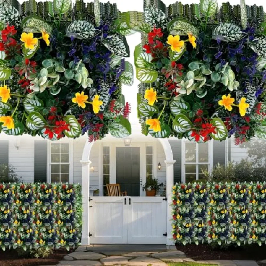 

Grass Wall Panels 12 Pcs 10x10 Greenery Decor with Flowers UV Protected Indoor Outdoor Wedding Garden Backdrop in Green