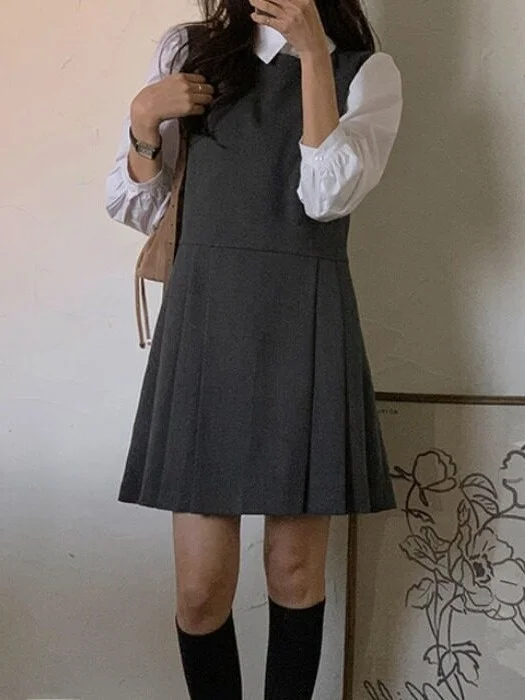 Black Midi Dress Women's Autumn High-End Sensation Outerwear  Design College Style Fashionable Age-Defying Pleated Vest D... view 2
