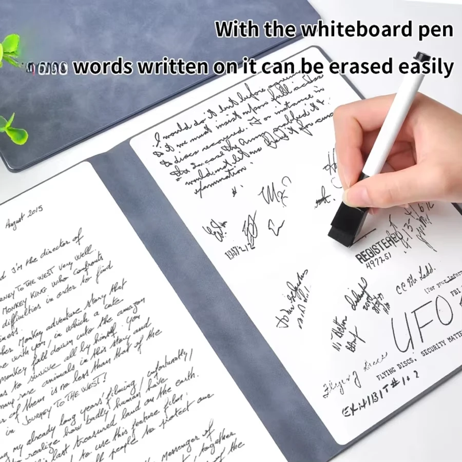 A5 Reusable Whiteboard Notebook Set With Whiteboard Pen Erasing Cloth Leather Memo Pad Weekly Planner Portable Stylish Office