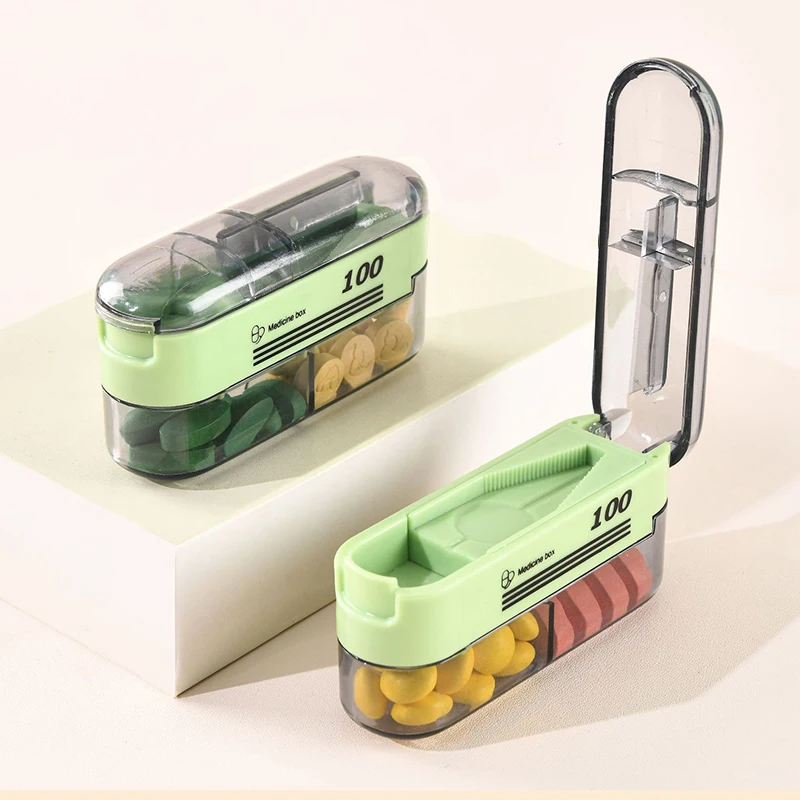 

Newest Pill Cutter with Storage Box Portable Drug Tablet Medicine Dustproof Divider Organizer Quartering & Halves Pills Splitter