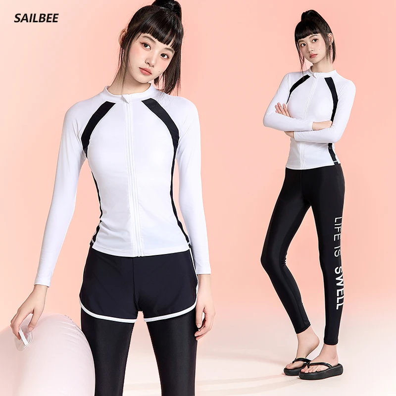 

SAILBEE Swimsuit Women's Long-sleeved Long-pants split Swimwear Sun Protection Snorkeling Wetsuit Surfing Suit N218