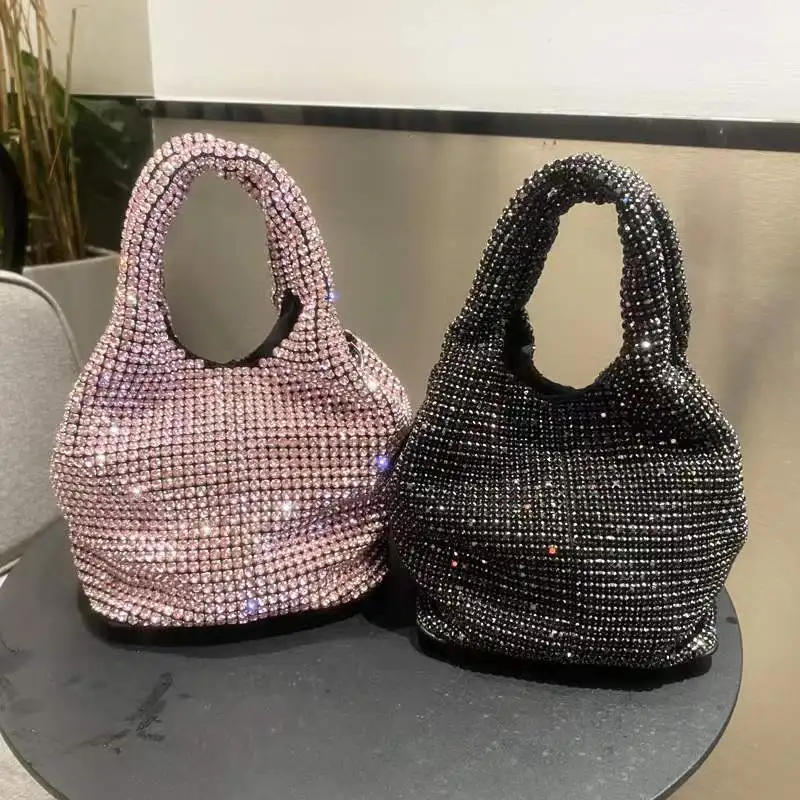 Luxury Diamonds Basket Bag Designer Brand Women Handbag Shinny Rhinestone Shoulder Crossbody Bag Evening Party Bucket Purse 2023