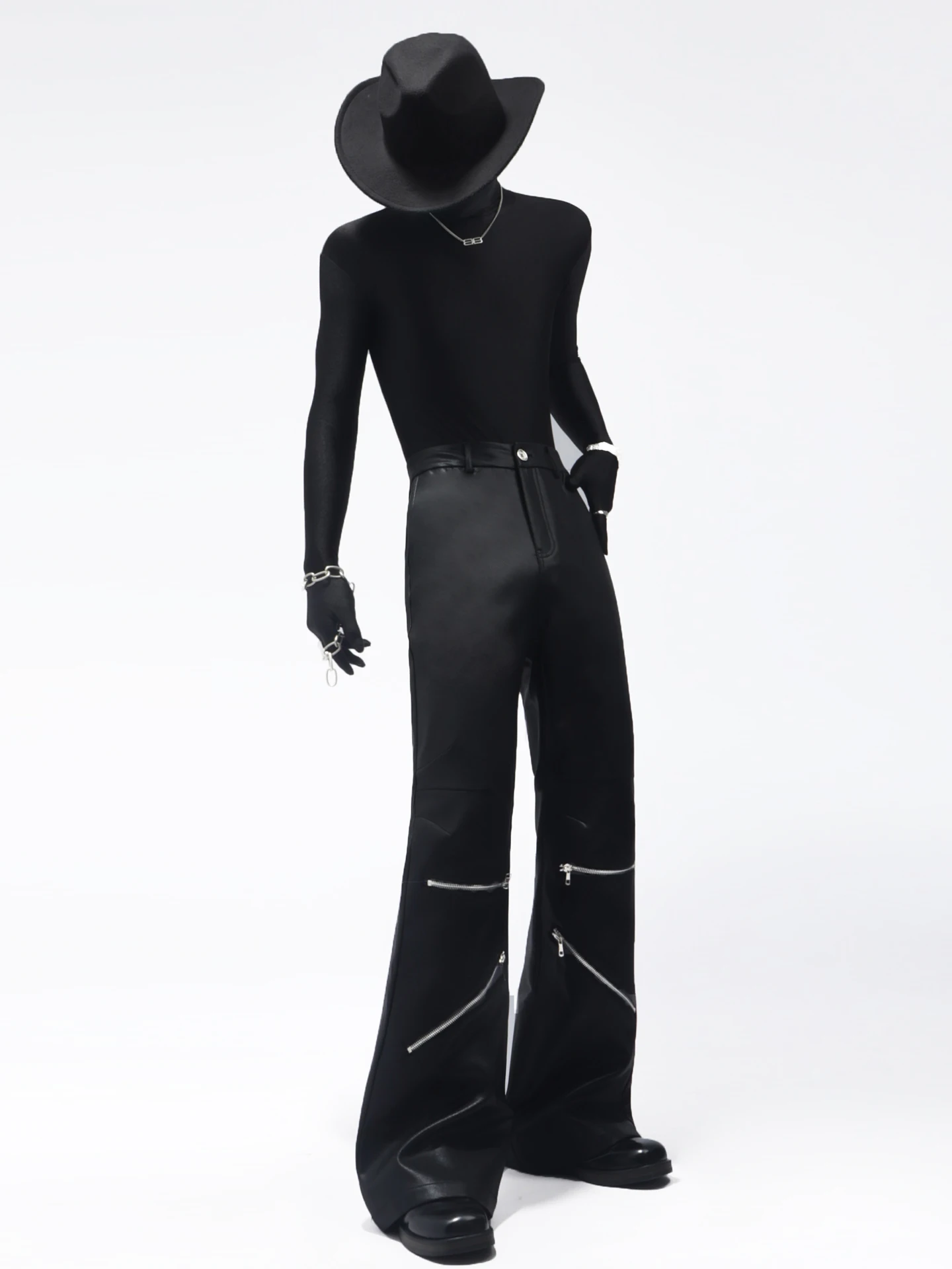 2025 Summer New Design Metal Zipper Long Pants Trendy Men's Fashionable Handsome Casual Flared Pants