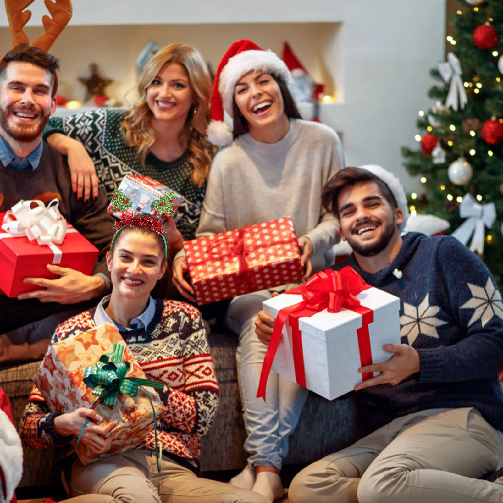 

2pcs Christmas Headband Hair Hoop Tinsel Party Accessories Festival Headdress Holiday Night Event Decor Hair Styling Tool