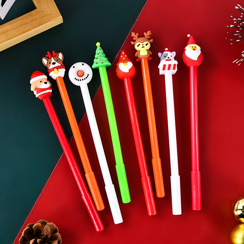 10pcs Christmas Pens Cartoon Snowman Santa Claus Elk Black Neutral Pens Merry Christmas Decoration for School Office Stationary