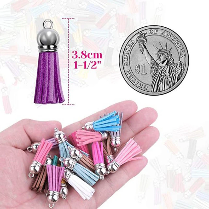 50pcs 38mm Mini Korean Velvet Leather Tassel DIY Bag Key Chain Necklace Earrings Color Tassel Pendant Garment Accessories