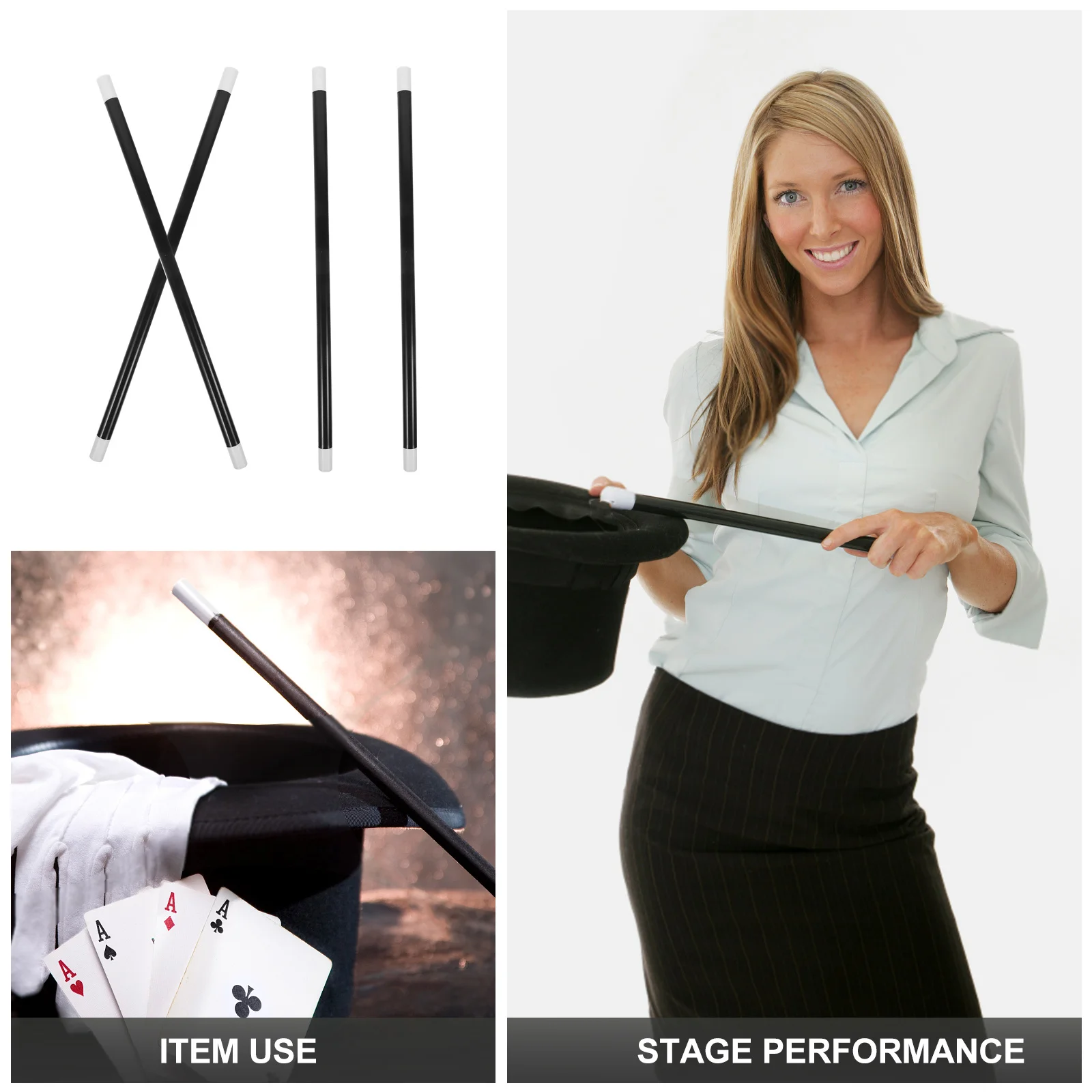 

4Pcs Spell Casting Magician Wand Plastic Black White Rod Performance Prop for Stage Party Festival Trick Show Accessory