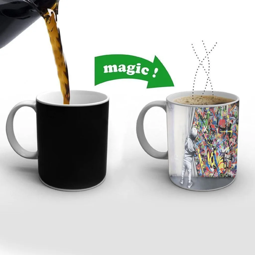 

Graffiti-Art-on-the-Wall-Free shipping Mug Changing Color Ceramic Coffee Mugs Magic Tea Cup Best Gift