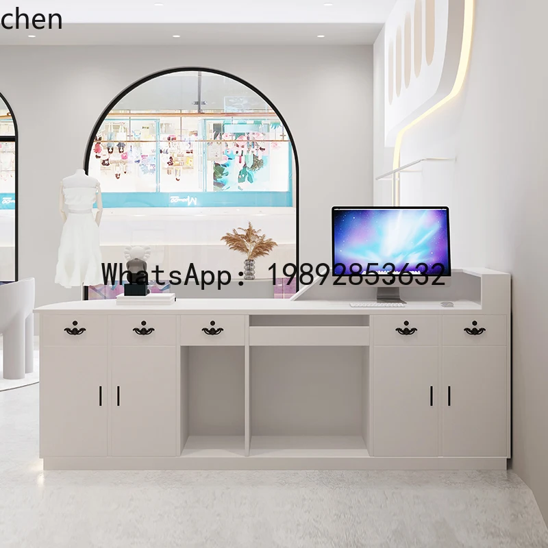 

modern simple clothing store stainless steel bar barber shop checkout page curved hair salon paint front desk bar