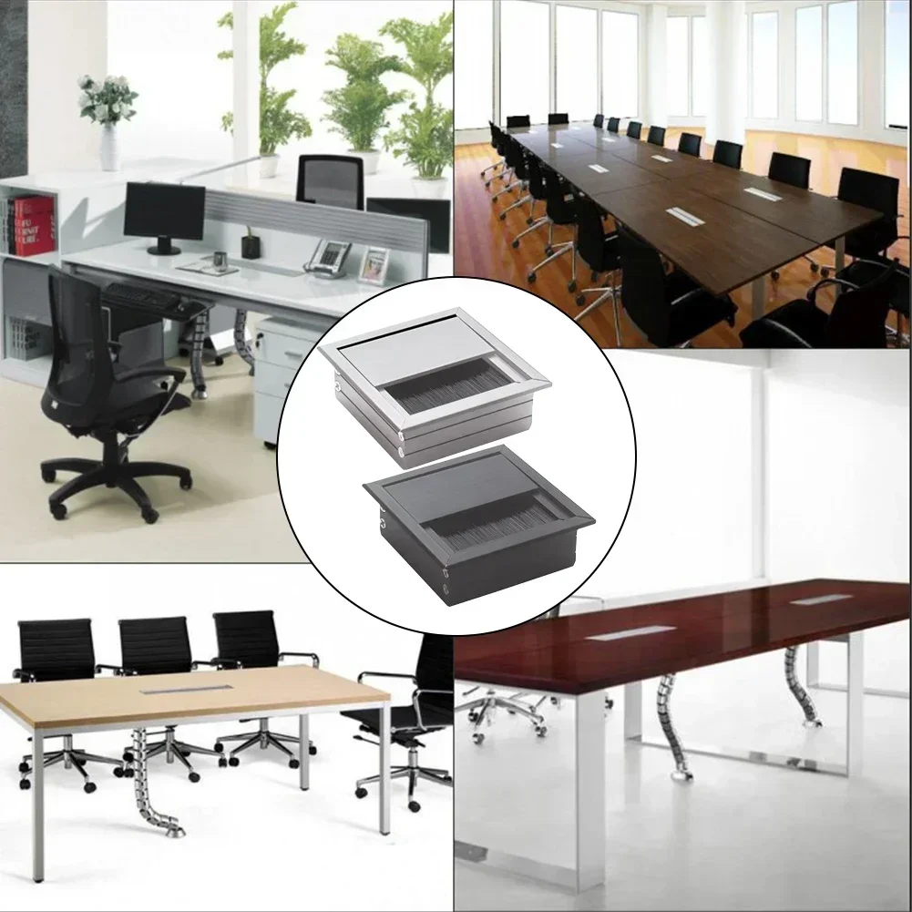 Desk Cord Grommet Wire Hole Cover Line Outlet Port Threading Box Cover Square Cable Passing Box Office Table Cable Threading Box