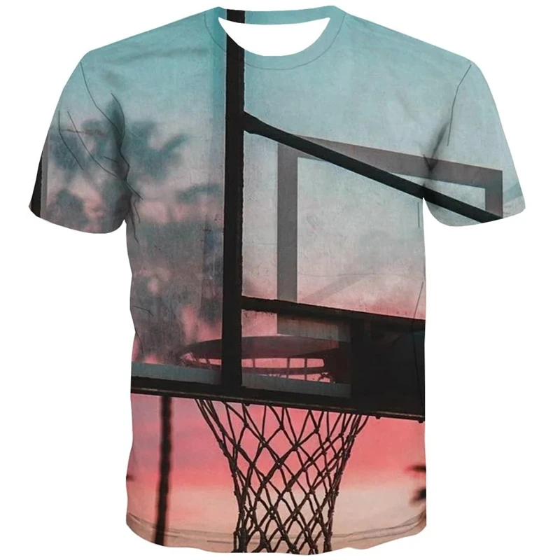 Basketball Sports T-shirt 3D Print Playground Outdoor Round Neck T Shirts Daily Casual Fashion Hobbies Cool Pattern Tee Tops