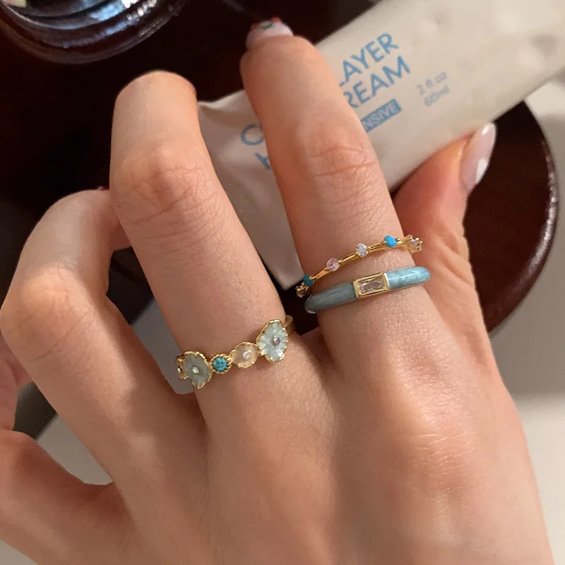 PANJBJ 925 Sterling Silver Golden Flower Rings For Women Drip Glaze Plant Irregular Adjustable Sweet Jewelry Gift Dropshipping - view 4