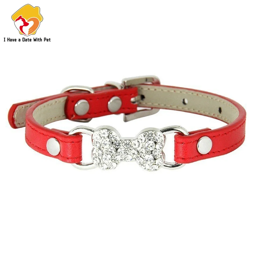 16 Colors Pink Red Cute Rhinestone Bone Dog Collar Pet Intimate Goods for small Dog Puppy Cat Leads Dogs Accessories Chihuahua