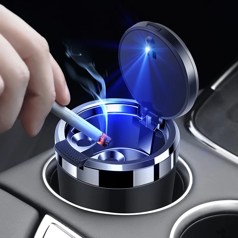 

Portable LED Car Ashtray, Odor Proof Cigarette Ashtray with Lid, Auto Interior Smoking Accessories, Gifts for Smokers