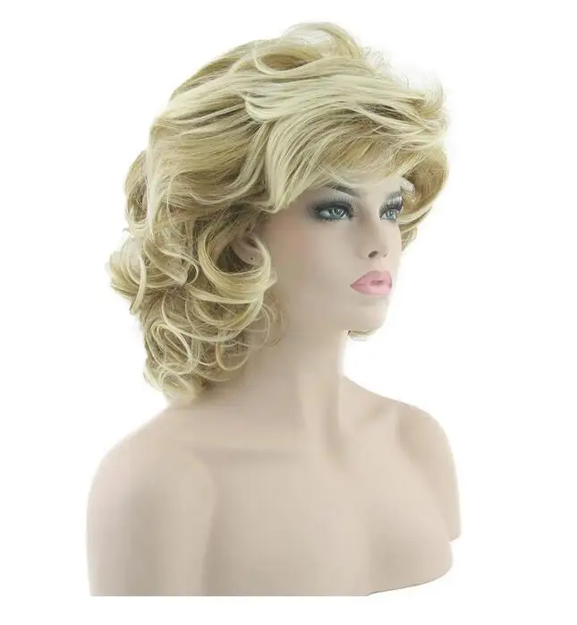 Blonde Curly Short Wigs Synthetic Hair Heat Resistance Fiber Cosplay Wig Party Hair for Women Headwear Accessories