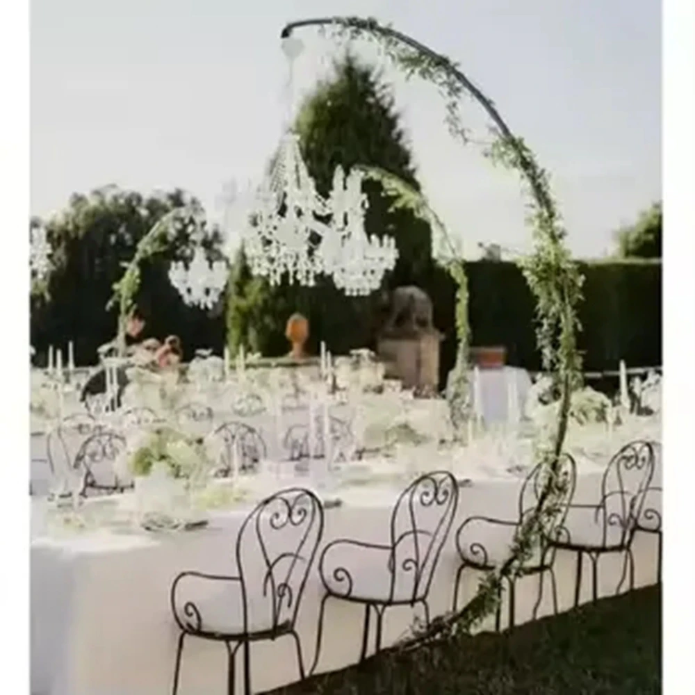 

4pcs half round Metal black Arch Event Stage Decor Newly metal Wedding Backdrop Stand with acrylic led chandelier