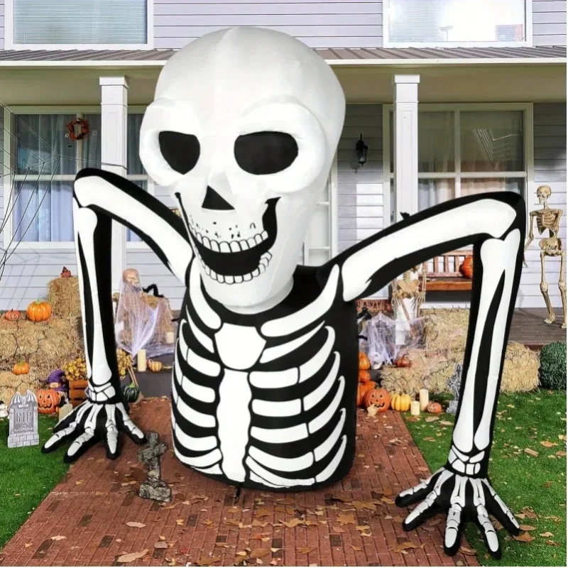 Sloosh 5,5 FT langes Skelett-Halloween-Aufblasobjekt, Outdoor-Dekoration, Halloween-Dekoration, aufblasbare Gartendekoration mit LEDs, aufblasbares Skelett-Bodenbrecher-Objekt für Rasen- und