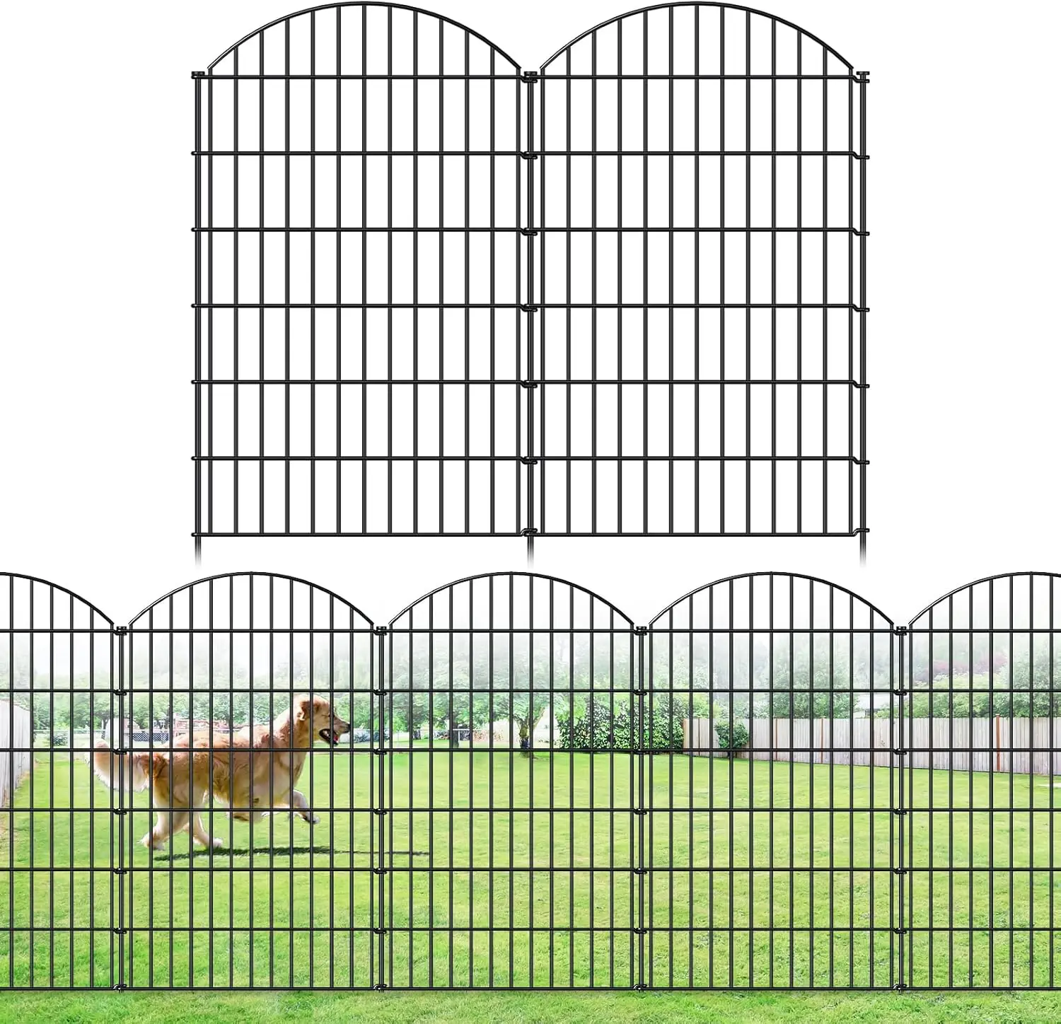 

48in High 20.3ft Long Metal Garden Fence with 8 Panels and 9 Stakes, No Dig Dog Barrier for Yard and Patio