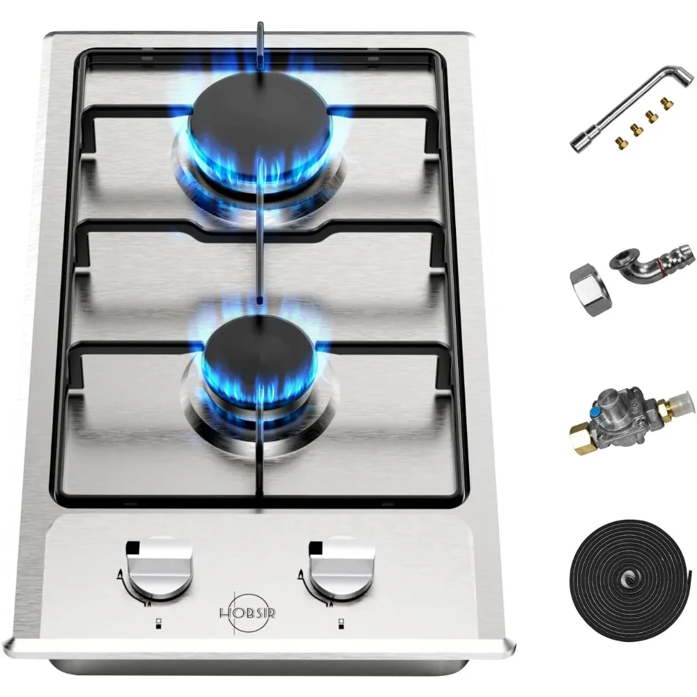 

Hobsir 2 Burner Propane Gas Cooktop, 12 Inches Stainless Steel Built-in Gas Stove Top for LPG NG Dual Fuel, 2 Burner Natural Gas