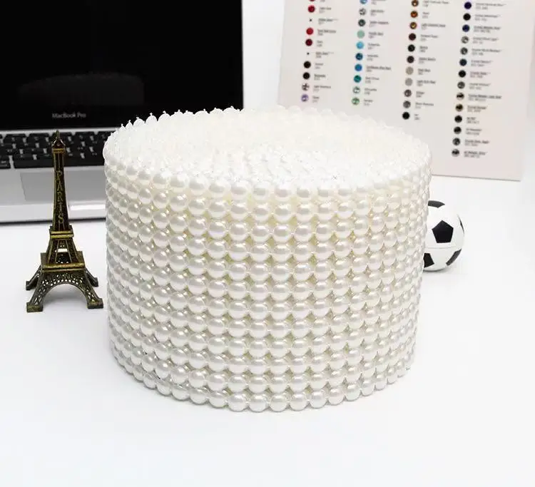 1 Yard 12 Rows 8.6mm Pearl Mesh Ribbon Wrap Roll Acrylic Bead Pearl Trim for Wedding Party Cake Vase Bridal Shower Decorations