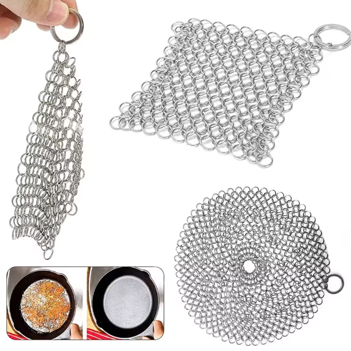 Esponja de Limpeza de Aço Inoxidável para Cozinha em 3 Tamanhos, Rede Reutilizável para Remover Ferrugem, Ferramenta de Limpeza para Casa