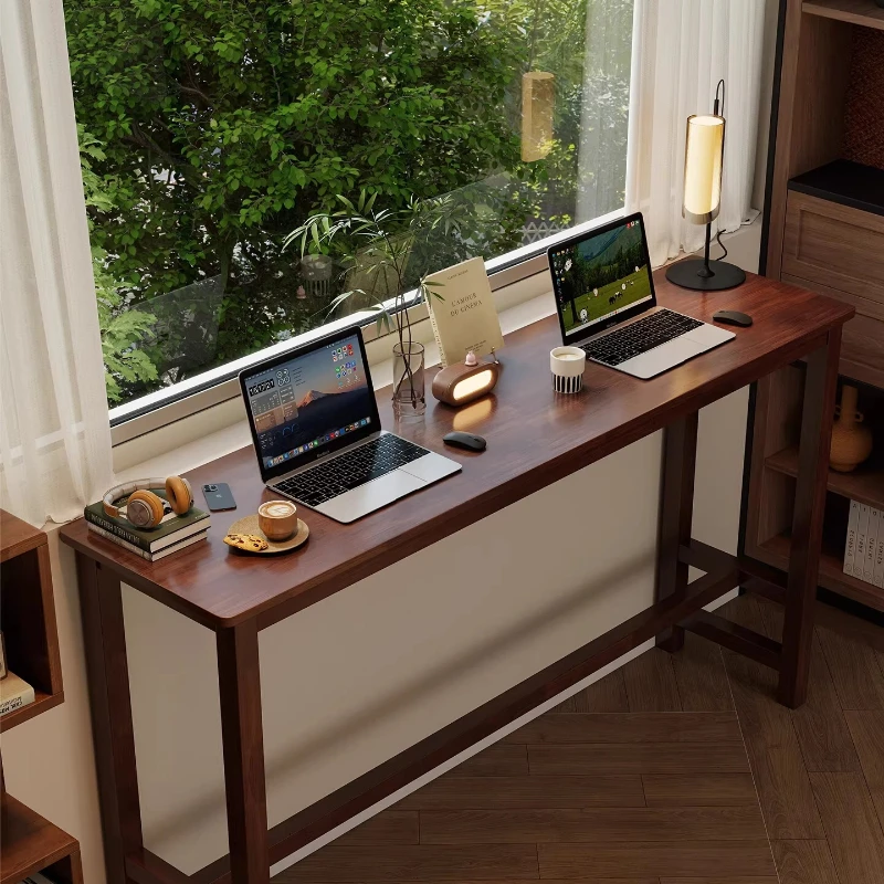 

All solid wood double computer desk, long table with narrow side against the wall