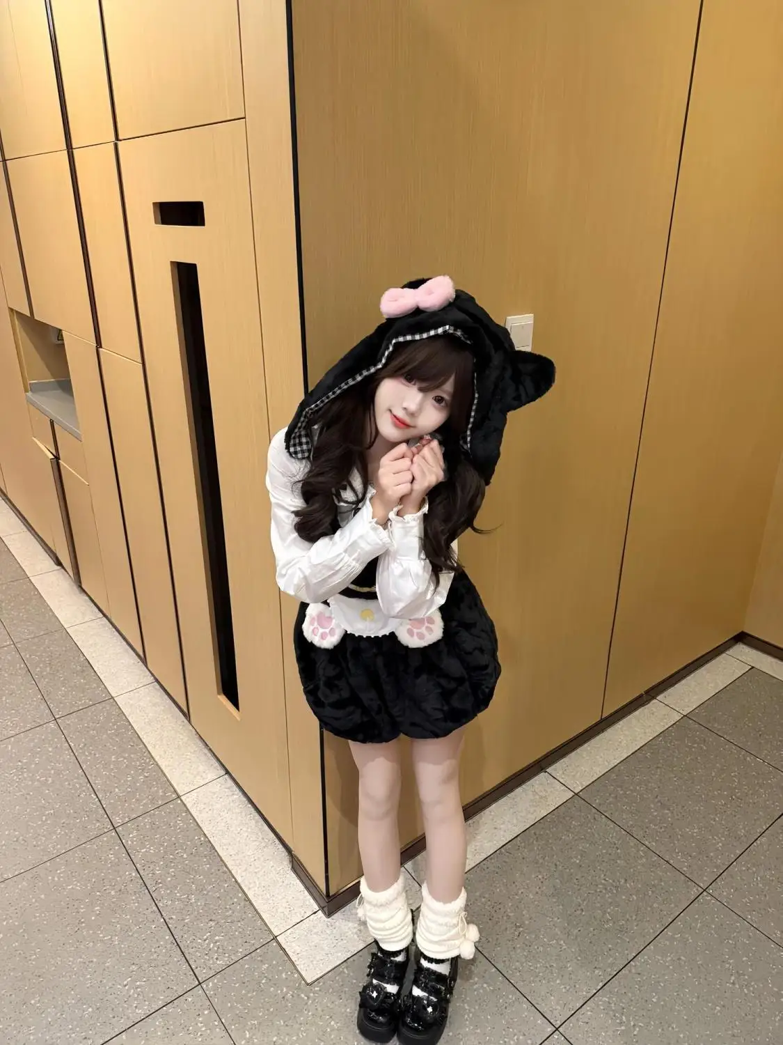 Zimowe Japońskie Słodkie Eleganckie Komplety Dwuczęściowe Damskie Y2k z Kapturem Urocze Retro Mini Spodnie Garnitur Damski Nadruk Szykowny Koreański Popularny Strój