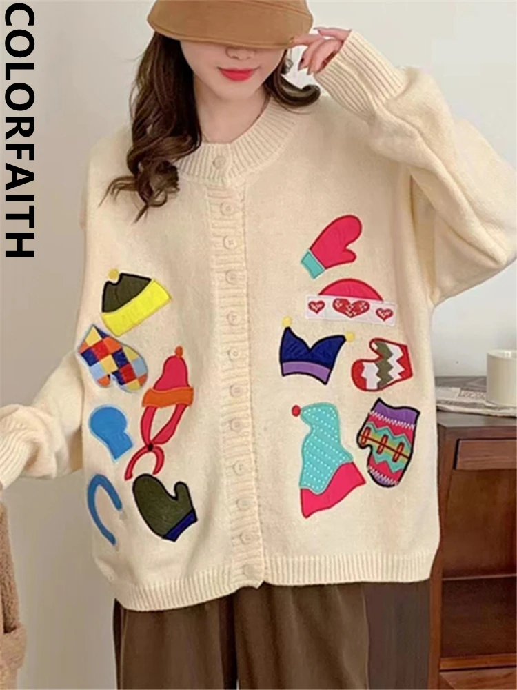 

Colorfaith SWC9258JX New 2024 Elegant Lady Chic Patchwork Korean Fashion Knitting Cardigans Women Autumn Winter Sweaters Tops