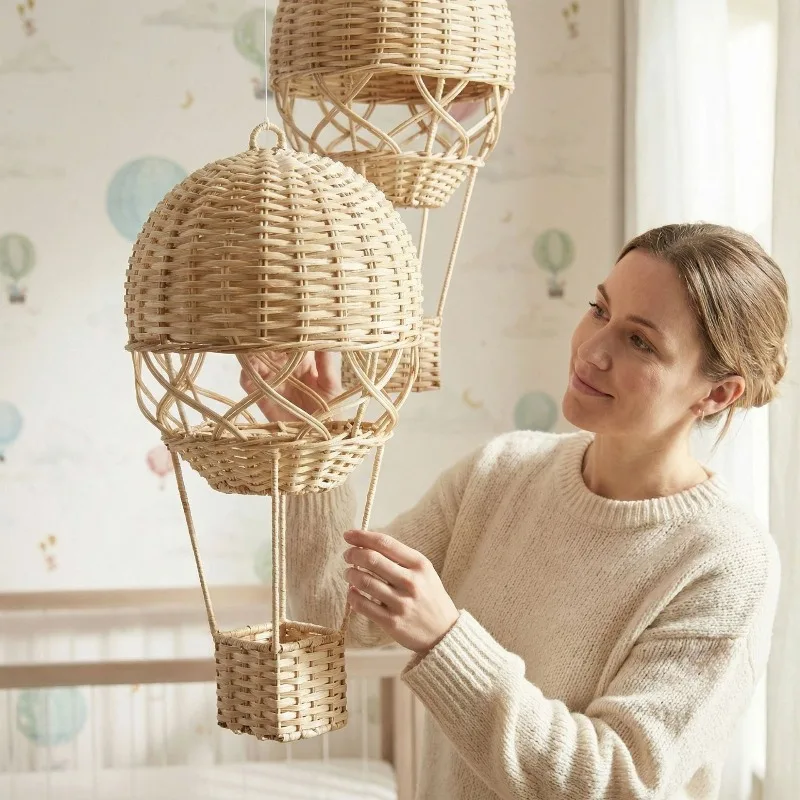 Hand‑Woven Rattan Hot Air Balloon Ornament Handmade Decoration For Bedroom Living Room Home Interior Festival Display Accessory