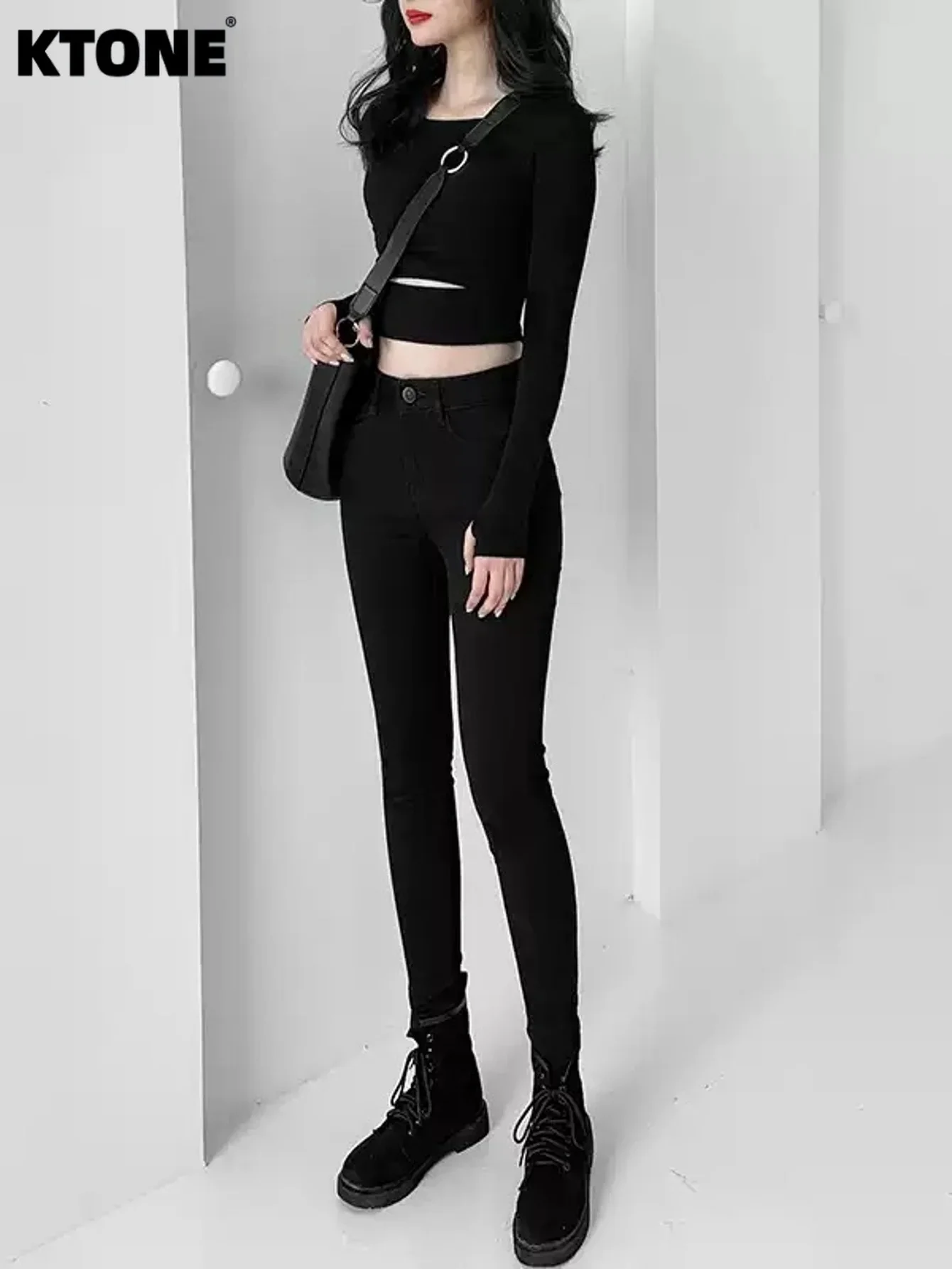 Solid Color Jeans Gender Neutral Black Slim Denim Y2K Drip No accessories or belts included