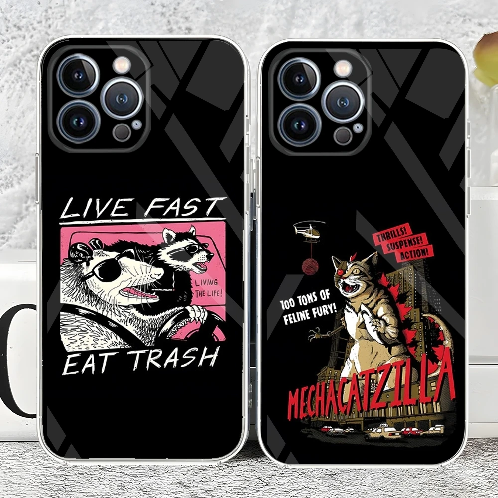 

Live Fast! Eat Trash! Phone Case new For iPhone 15 14 12 13 11 Pro Max Mini X XR XS Max 7 8 Plus transparent cover